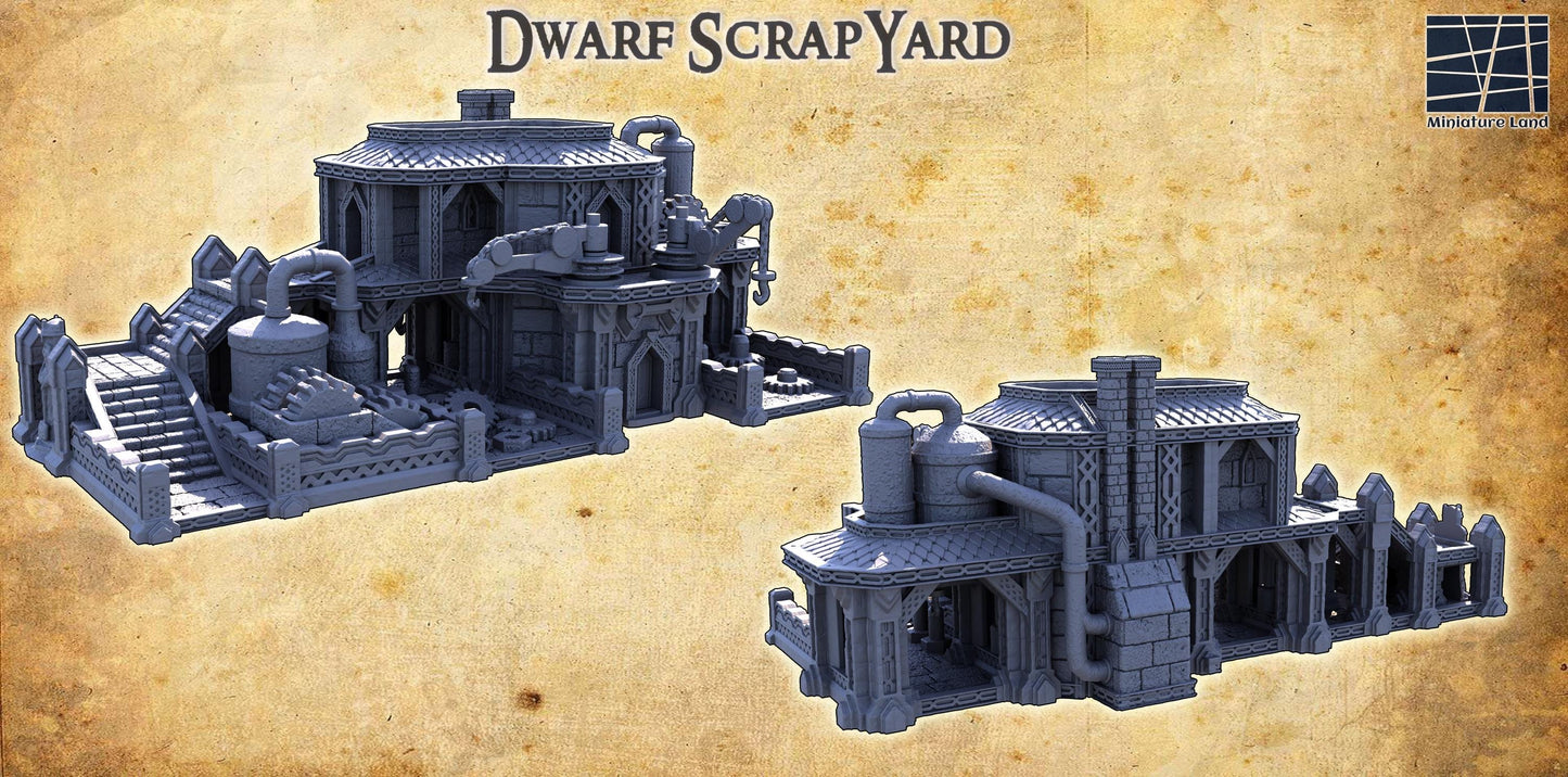 Dwarf Scrapyard - Tabletop Terrain - 28 MM, Tabletop 3D Printed Terrain by MiniatureLand, Perfect for Wargaming and RPGs