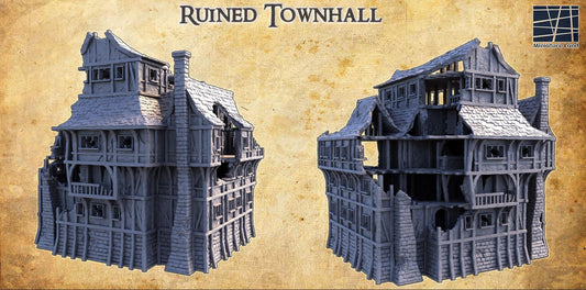 Ruined Townhall - Tabletop Terrain - 28 MM, Tabletop 3D Printed Terrain by MiniatureLand, Perfect for Wargaming and RPGs