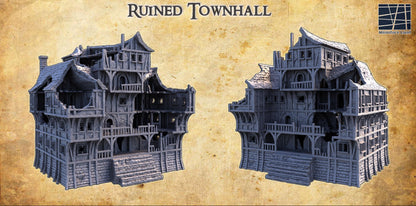 Ruined Townhall - Tabletop Terrain - 28 MM, Tabletop 3D Printed Terrain by MiniatureLand, Perfect for Wargaming and RPGs