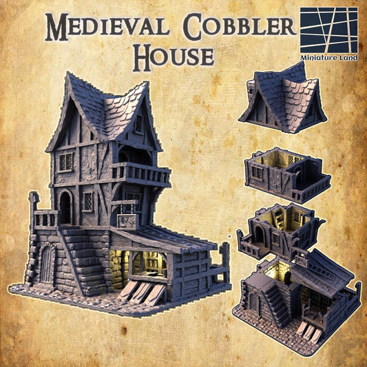 Medieval Cobbler House - Tabletop Terrain - 28 MM, Tabletop 3D Printed Terrain by MiniatureLand, Perfect for Wargaming and RPGs