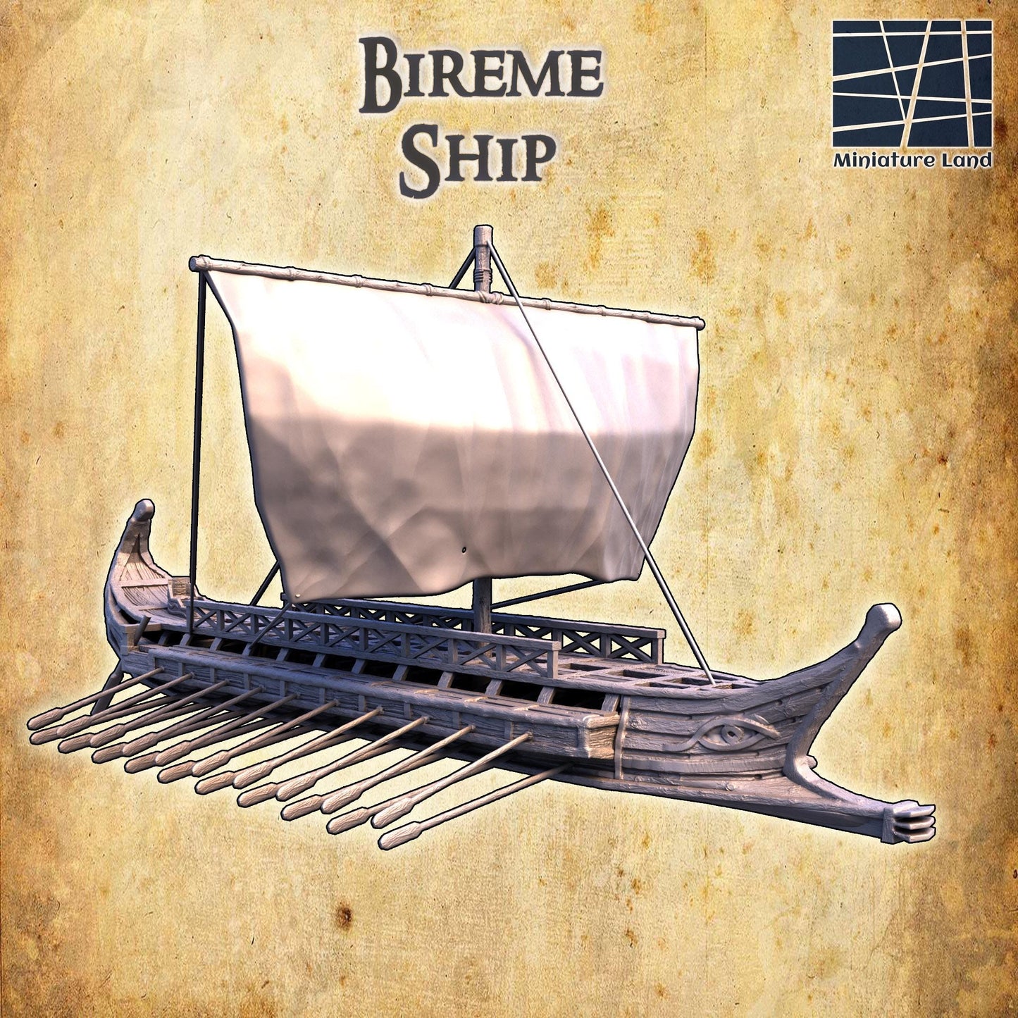 Bireme Ship - Tabletop Terrain - 28 MM, Tabletop 3D Printed Terrain by MiniatureLand, Perfect for Wargaming and RPGs