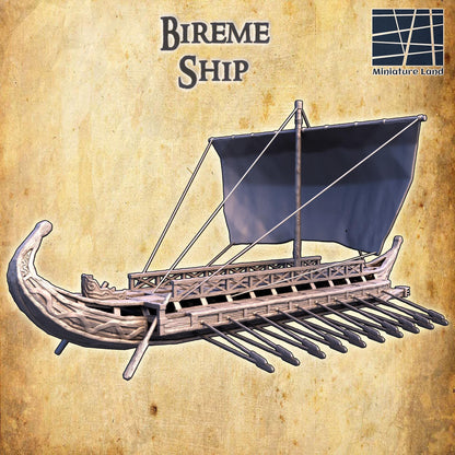 Bireme Ship - Tabletop Terrain - 28 MM, Tabletop 3D Printed Terrain by MiniatureLand, Perfect for Wargaming and RPGs