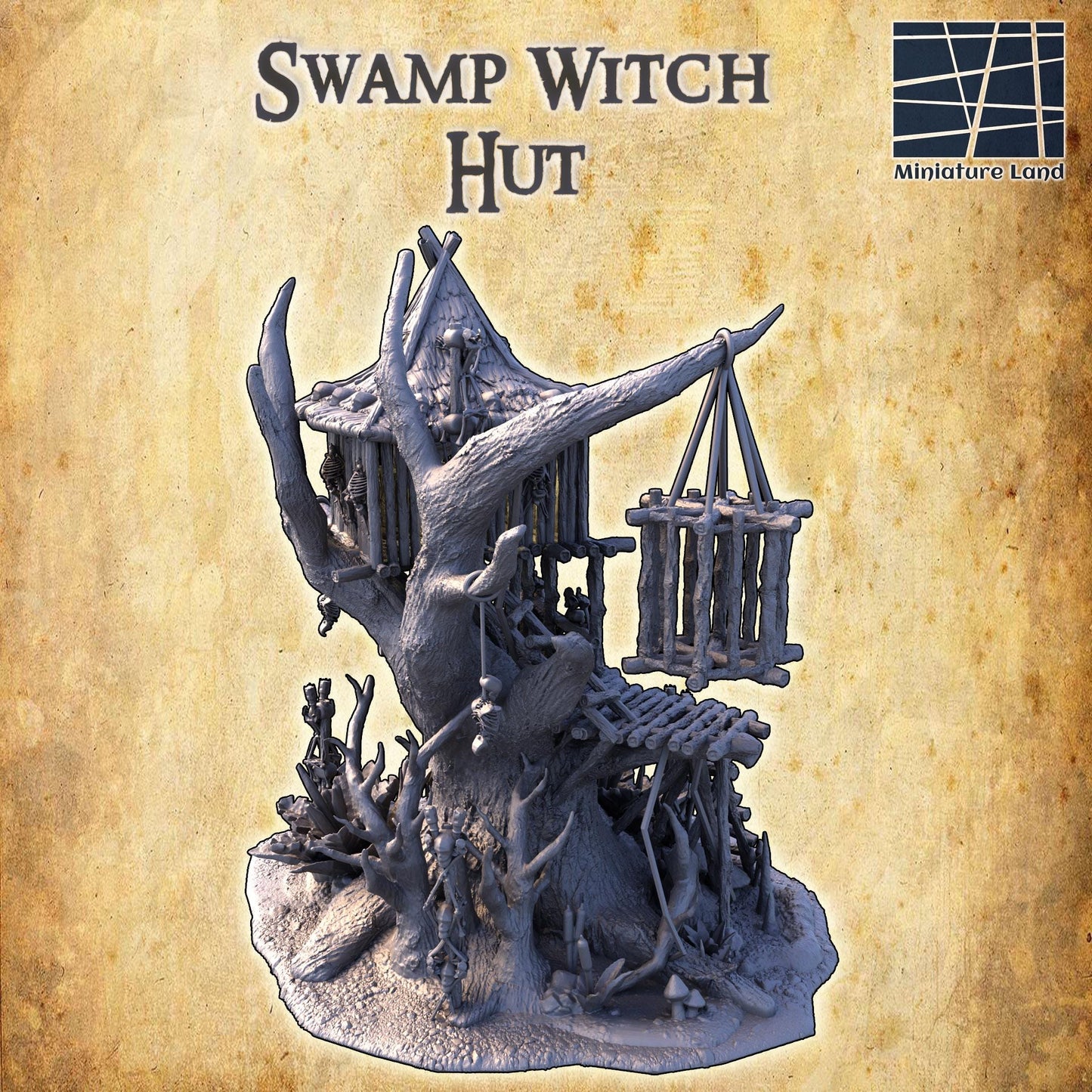 Swamp Witch Hut - Tabletop Terrain - 28 MM, Tabletop 3D Printed Terrain by MiniatureLand, Perfect for Wargaming and RPGs