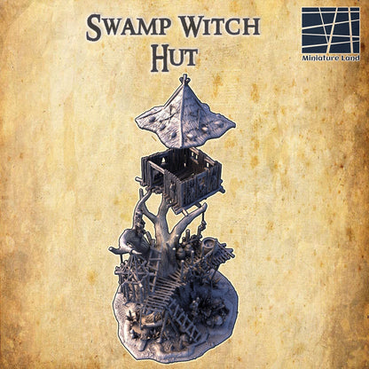 Swamp Witch Hut - Tabletop Terrain - 28 MM, Tabletop 3D Printed Terrain by MiniatureLand, Perfect for Wargaming and RPGs