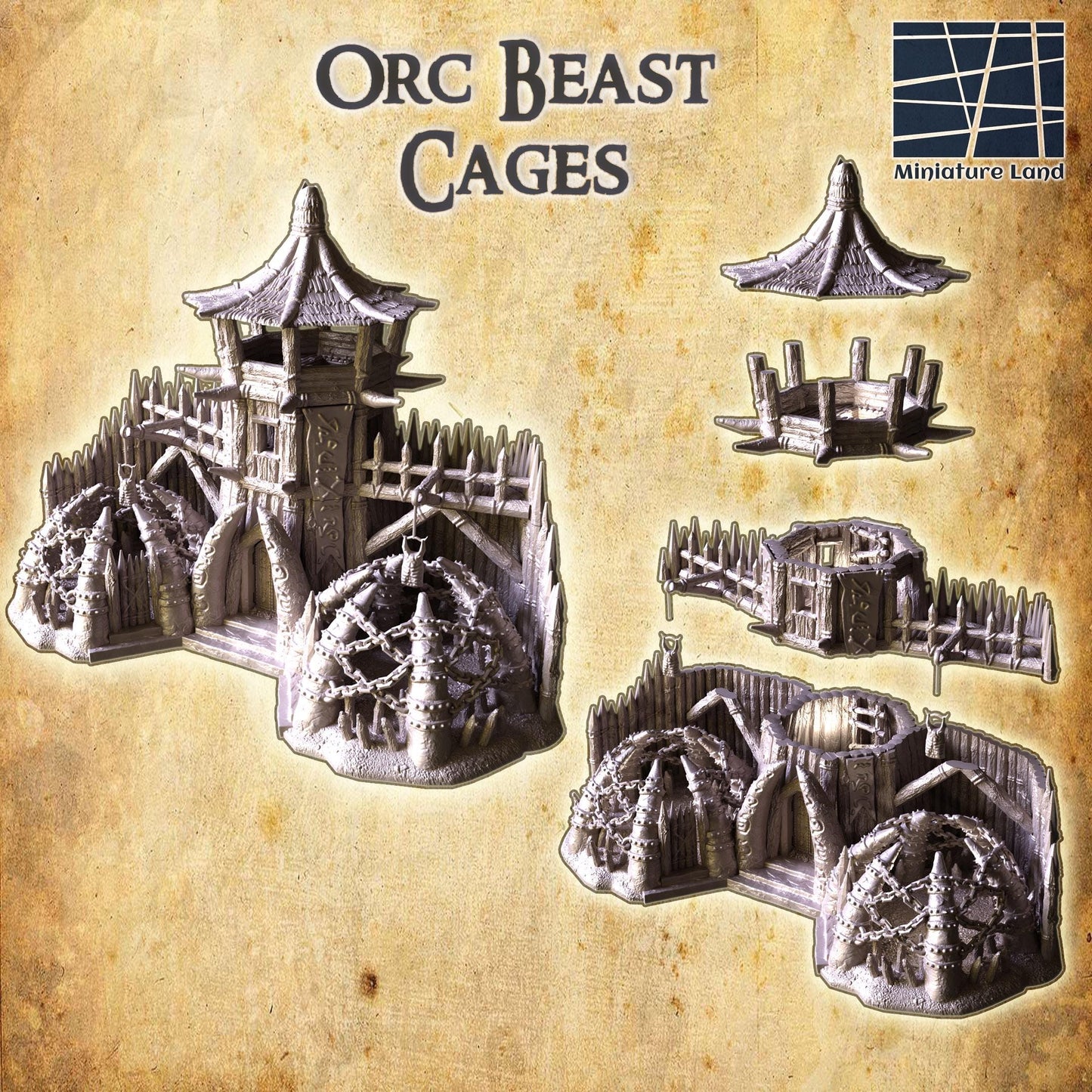 Orc Beast Cages - Tabletop Terrain - 28 MM, Tabletop 3D Printed Terrain by MiniatureLand, Perfect for Wargaming and RPGs