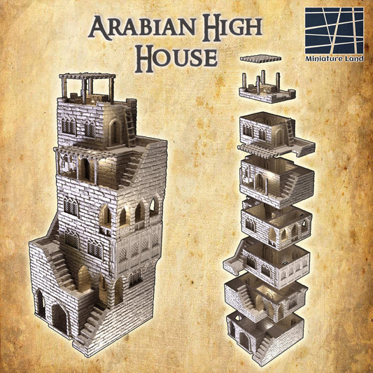Arabian High House - Tabletop Terrain - 28 MM Tabletop 3D Printed Terrain by MiniatureLand, Perfect for Wargaming and RPGs