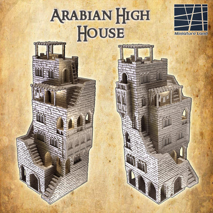 Arabian High House - Tabletop Terrain - 28 MM Tabletop 3D Printed Terrain by MiniatureLand, Perfect for Wargaming and RPGs