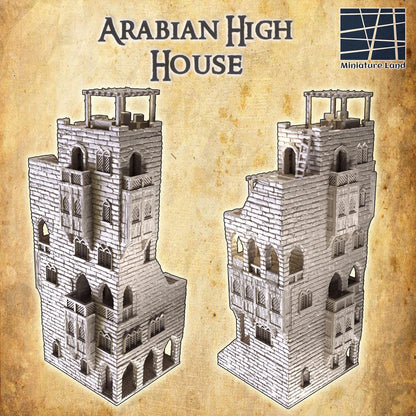Arabian High House - Tabletop Terrain - 28 MM Tabletop 3D Printed Terrain by MiniatureLand, Perfect for Wargaming and RPGs