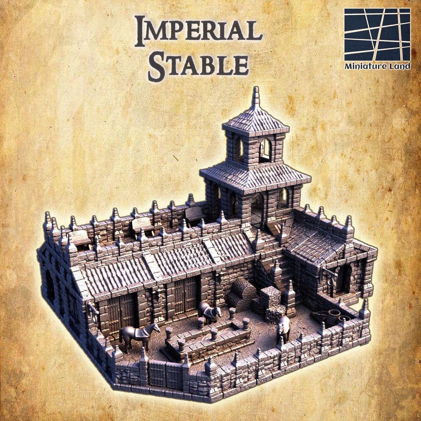 Imperial Stable- Tabletop Terrain - 28 MM, Tabletop 3D Printed Terrain by MiniatureLand, Perfect for Wargaming and RPGs