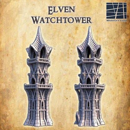 Elven Watchtower - Tabletop Terrain - 28 MM, Tabletop 3D Printed Terrain by MiniatureLand, Perfect for Wargaming and RPGs