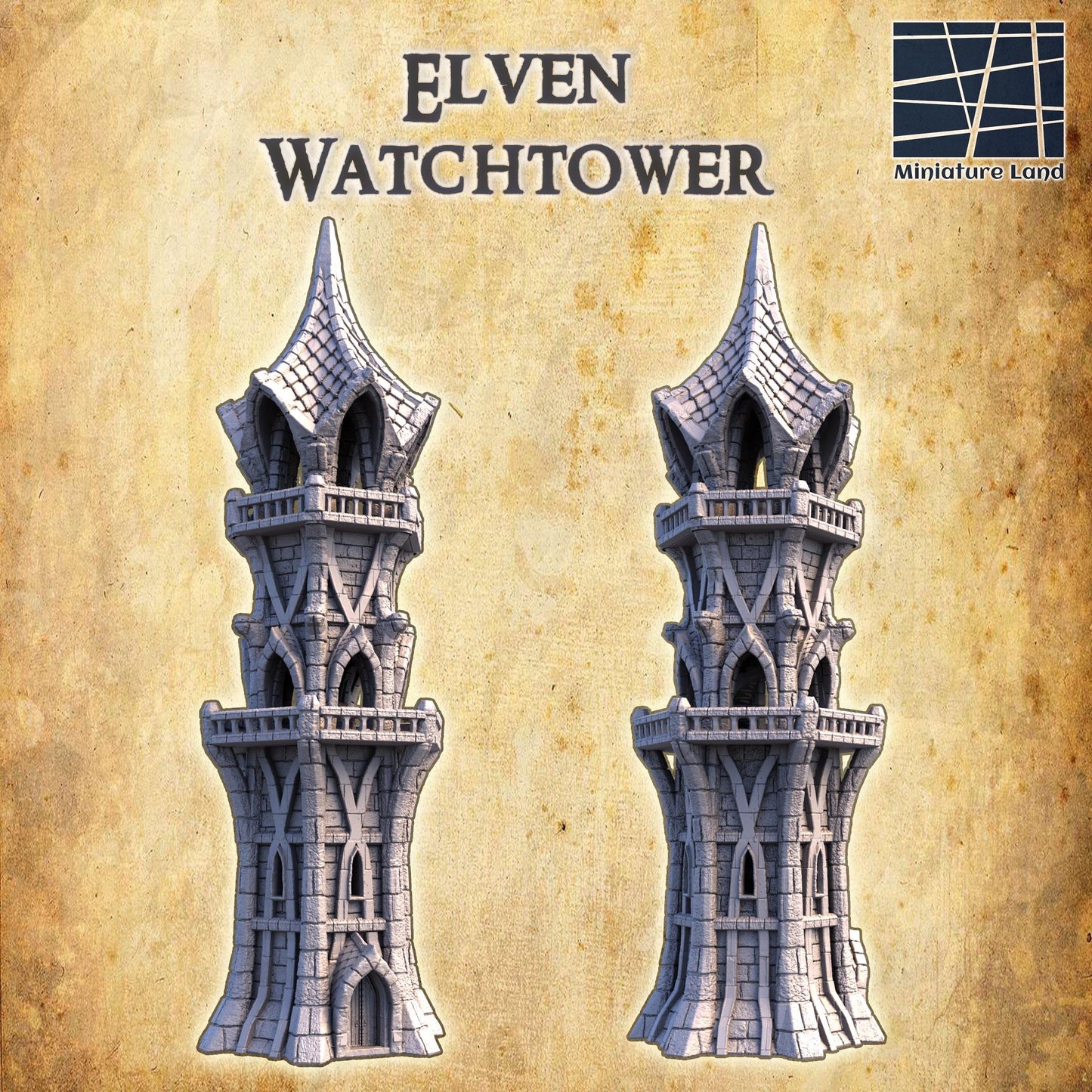 Elven Watchtower - Tabletop Terrain - 28 MM, Tabletop 3D Printed Terrain by MiniatureLand, Perfect for Wargaming and RPGs