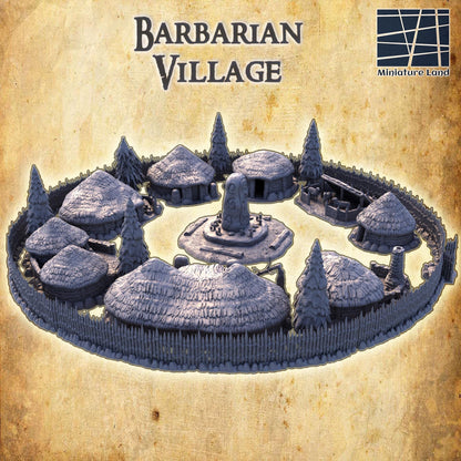 Barbarian Village - Tabletop Terrain - 28 MM, Tabletop 3D Printed Terrain by MiniatureLand, Perfect for Wargaming and RPGs