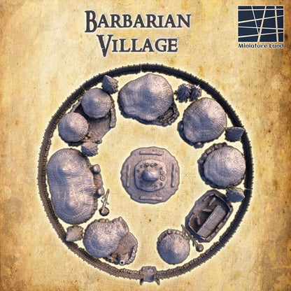 Barbarian Village - Tabletop Terrain - 28 MM, Tabletop 3D Printed Terrain by MiniatureLand, Perfect for Wargaming and RPGs