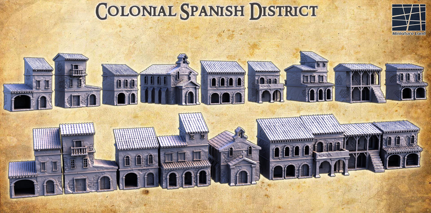 Colonial Spanish District - Tabletop Terrain - 28 MM, Tabletop 3D Printed Terrain by MiniatureLand, Perfect for Wargaming and RPGs