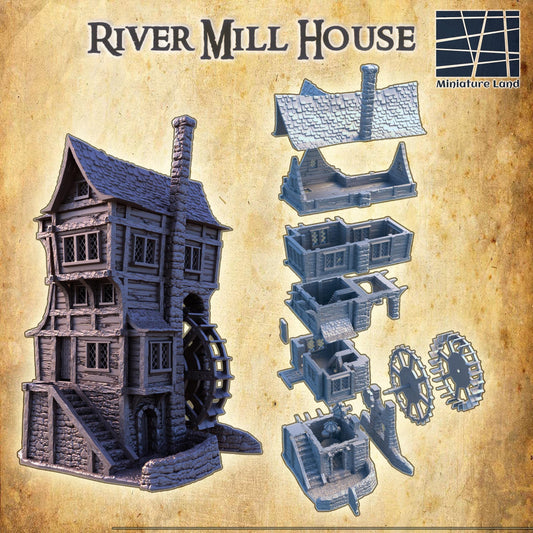 River Mill House - Tabletop Terrain - 28 MM, Tabletop 3D Printed Terrain by MiniatureLand, Perfect for Wargaming and RPGs