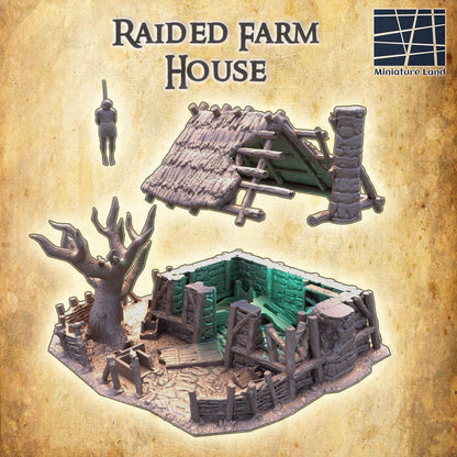 Raided Farm House - Tabletop Terrain - 28 MM, Tabletop 3D Printed Terrain by MiniatureLand, Perfect for Wargaming and RPGs