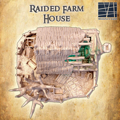 Raided Farm House - Tabletop Terrain - 28 MM, Tabletop 3D Printed Terrain by MiniatureLand, Perfect for Wargaming and RPGs