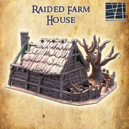 Raided Farm House - Tabletop Terrain - 28 MM, Tabletop 3D Printed Terrain by MiniatureLand, Perfect for Wargaming and RPGs