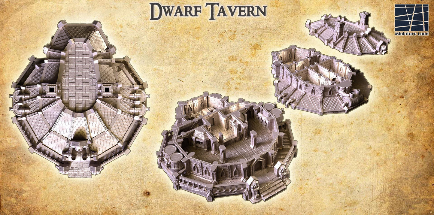 Dwarf Tavern - Tabletop Terrain - 28 MM, Tabletop 3D Printed Terrain by MiniatureLand, Perfect for Wargaming and RPGs