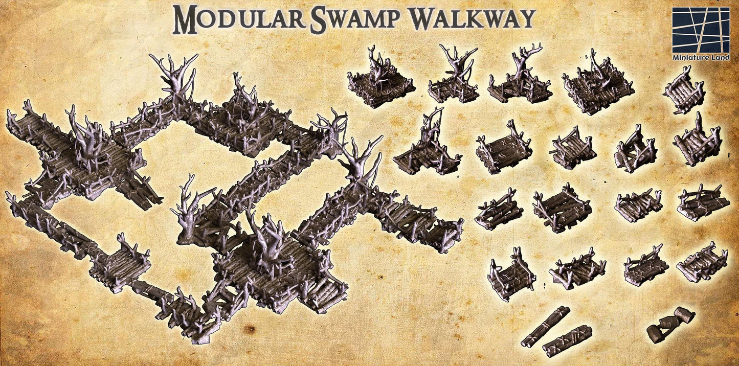 Modular Swamp Walkway - Tabletop Terrain - 28 MM, Tabletop 3D Printed Terrain by MiniatureLand, Perfect for Wargaming and RPGs