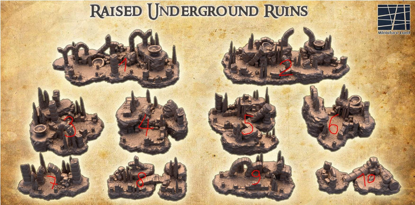 Raised Underground Ruins - Tabletop Terrain - 28 MM, Tabletop 3D Printed Terrain by MiniatureLand, Perfect for Wargaming and RPGs
