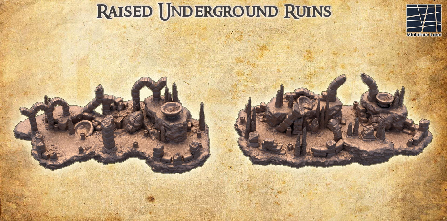 Raised Underground Ruins - Tabletop Terrain - 28 MM, Tabletop 3D Printed Terrain by MiniatureLand, Perfect for Wargaming and RPGs
