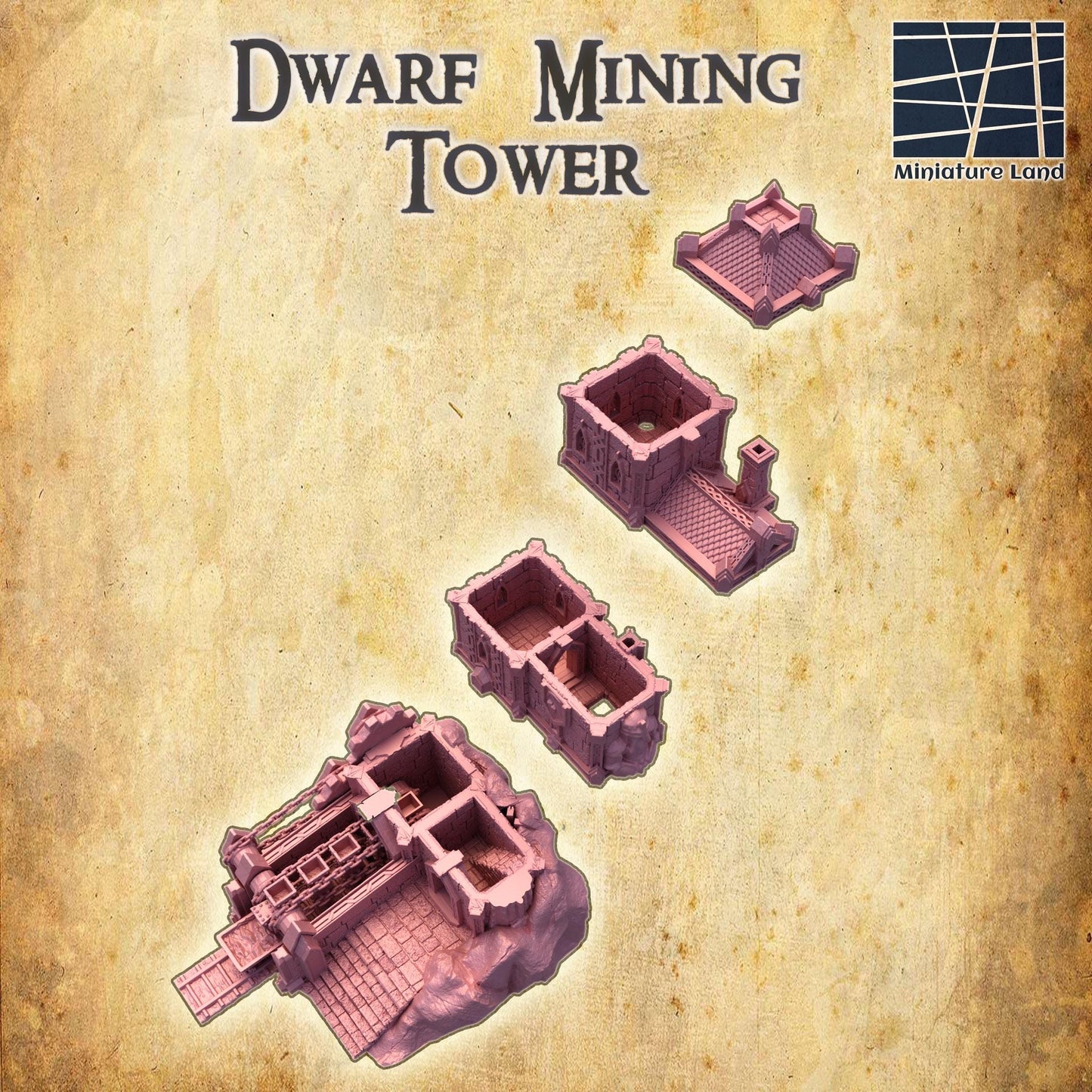 Dwarf Mining Tower - Tabletop Terrain - 28 MM, Tabletop 3D Printed Terrain by MiniatureLand, Perfect for Wargaming and RPGs