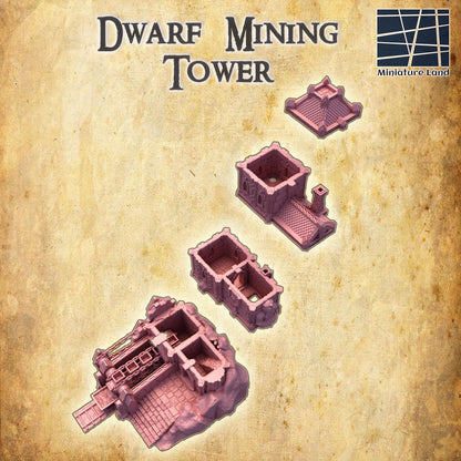 Dwarf Mining Tower - Tabletop Terrain - 28 MM, Tabletop 3D Printed Terrain by MiniatureLand, Perfect for Wargaming and RPGs