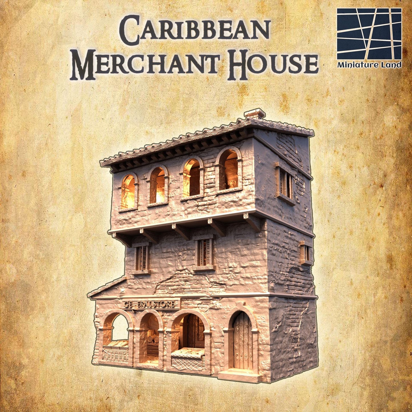 Caribbean Market House - Tabletop Terrain - 28 MM Tabletop 3D Printed Terrain by MiniatureLand, Perfect for Wargaming and RPGs
