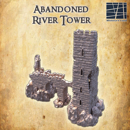 Abandoned River Tower - Tabletop Terrain - 28 MM, Tabletop 3D Printed Terrain by MiniatureLand, Perfect for Wargaming and RPGs