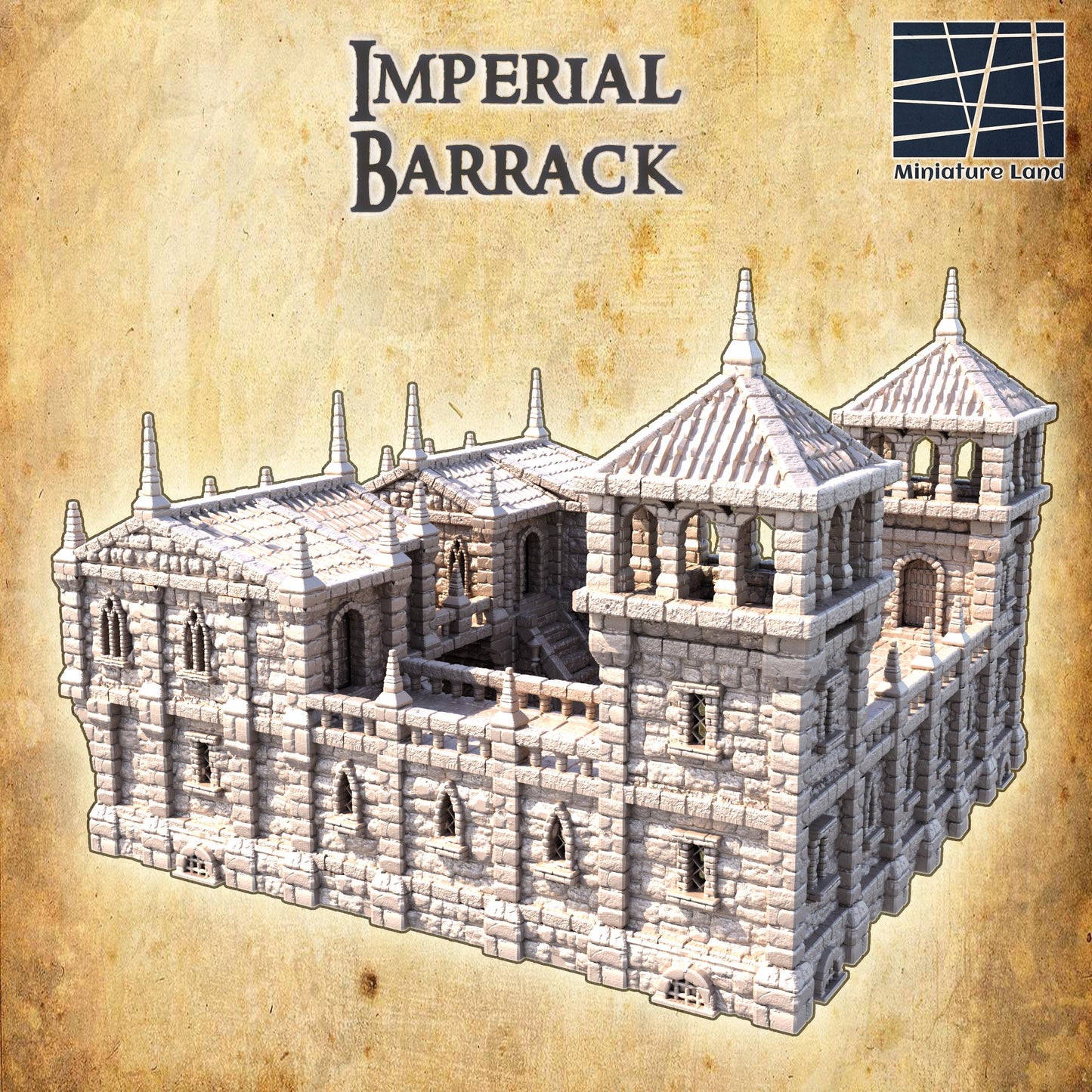 Imperial Barrack - Tabletop Terrain - 28 MM, Tabletop 3D Printed Terrain by MiniatureLand, Perfect for Wargaming and RPGs