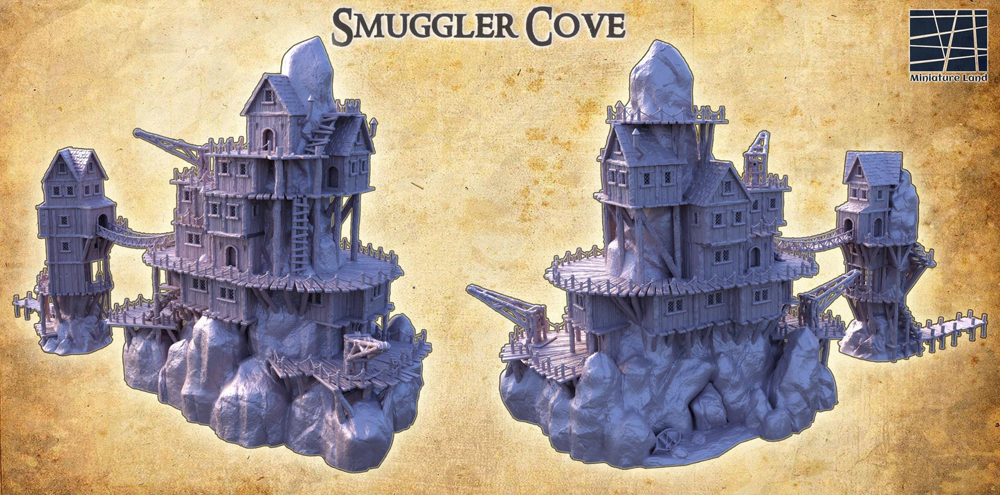 Smuggler Cove - Tabletop Terrain - 28 MM, Tabletop 3D Printed Terrain by MiniatureLand, Perfect for Wargaming and RPGs
