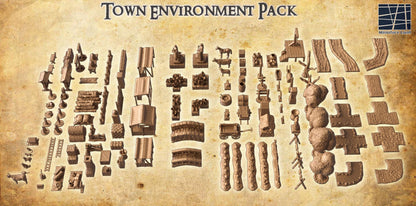 Town Environment Pack - Tabletop Terrain - 28 MM, Tabletop 3D Printed Terrain by MiniatureLand, Perfect for Wargaming and RPGs