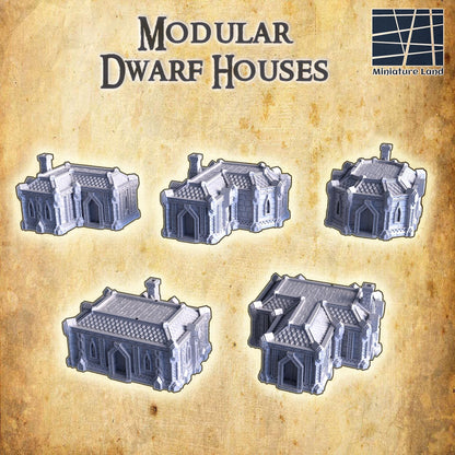 Dwarf Houses - Tabletop Terrain - 28 MM, Tabletop 3D Printed Terrain by MiniatureLand, Perfect for Wargaming and RPGs