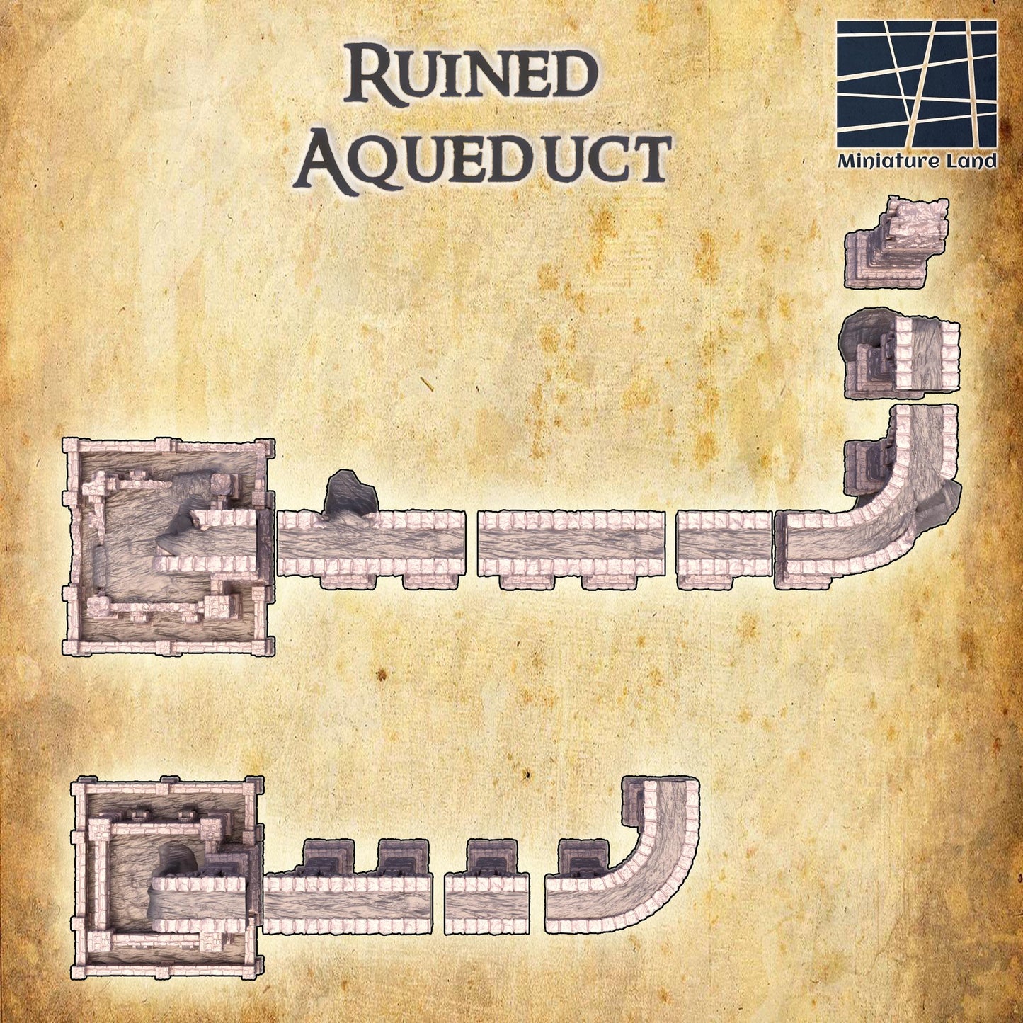 Ruined Aqueduct - Tabletop Terrain - 28 MM, Tabletop 3D Printed Terrain by MiniatureLand, Perfect for Wargaming and RPGs