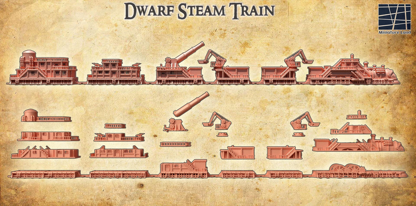 Dwarf Steam Train - Tabletop Terrain - 28 MM, Tabletop 3D Printed Terrain by MiniatureLand, Perfect for Wargaming and RPGs