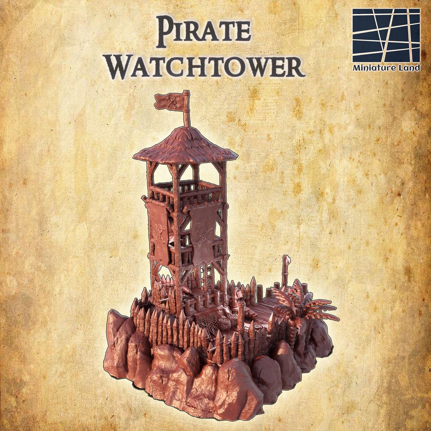 Pirate Watchtower - Tabletop Terrain - 28 MM, Tabletop 3D Printed Terrain by MiniatureLand, Perfect for Wargaming and RPGs