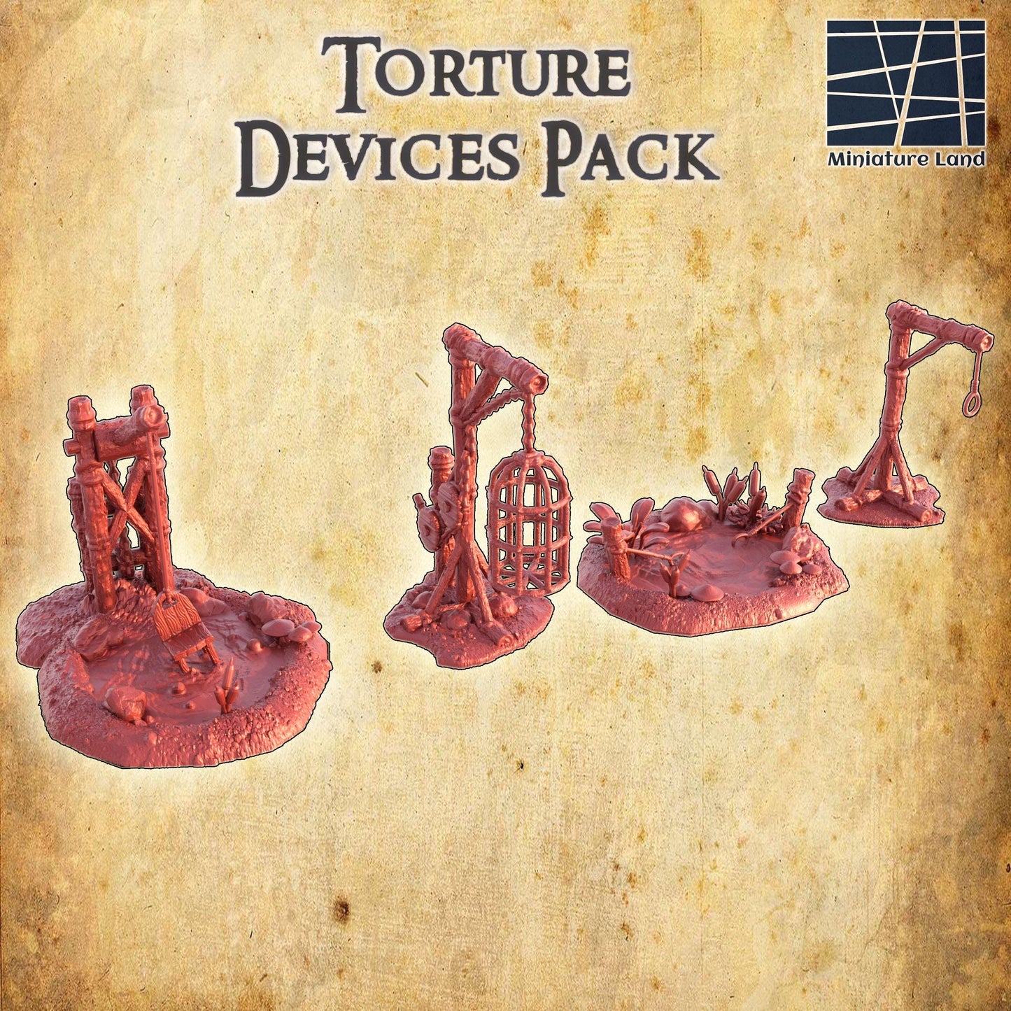 Torture Devices Pack - Tabletop Terrain - 28 MM, Tabletop 3D Printed Terrain by MiniatureLand, Perfect for Wargaming and RPGs
