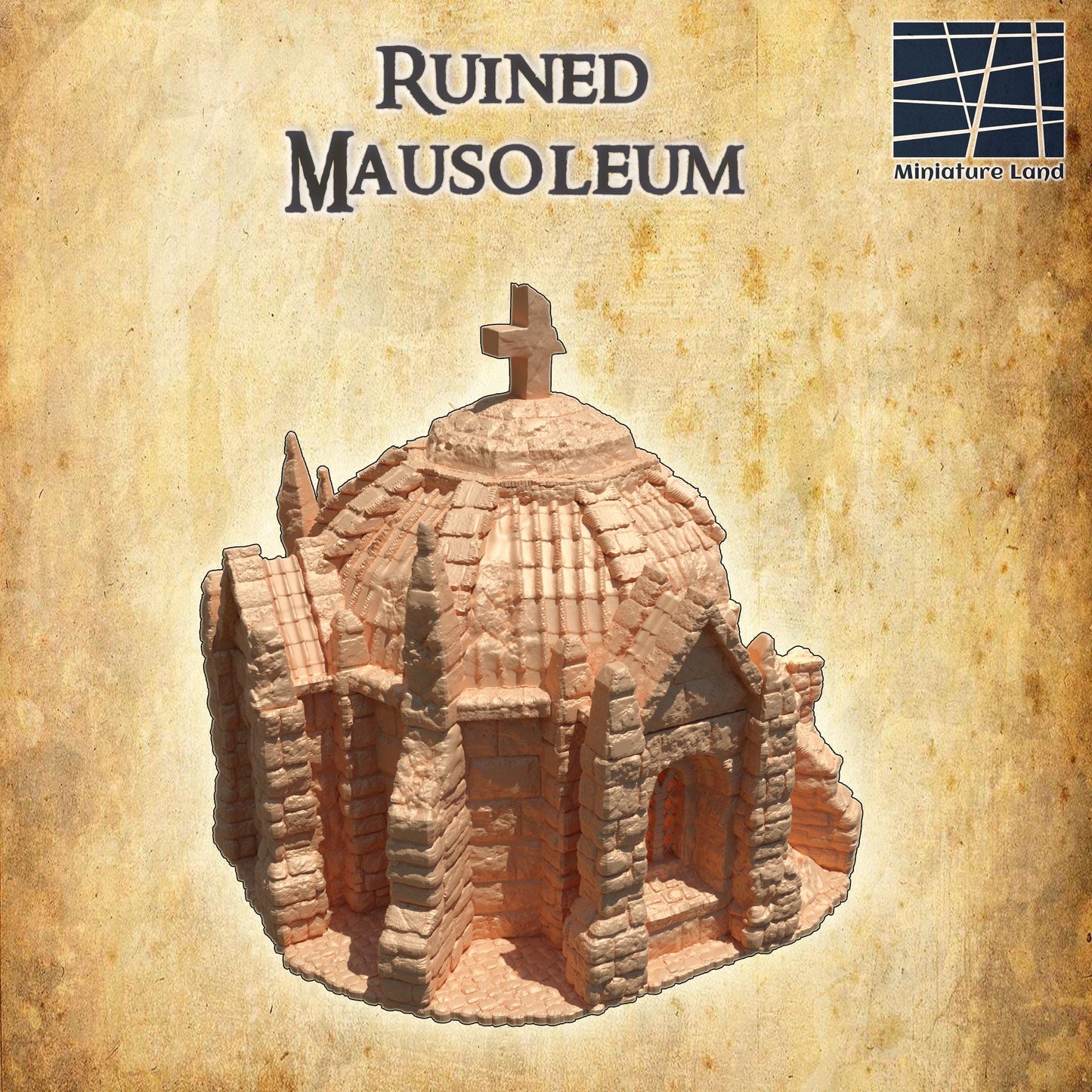 Ruined Mausoleum - Tabletop Terrain - 32MM, 28 MM, Tabletop 3D Printed Terrain by MiniatureLand, Perfect for Wargaming and RPGs
