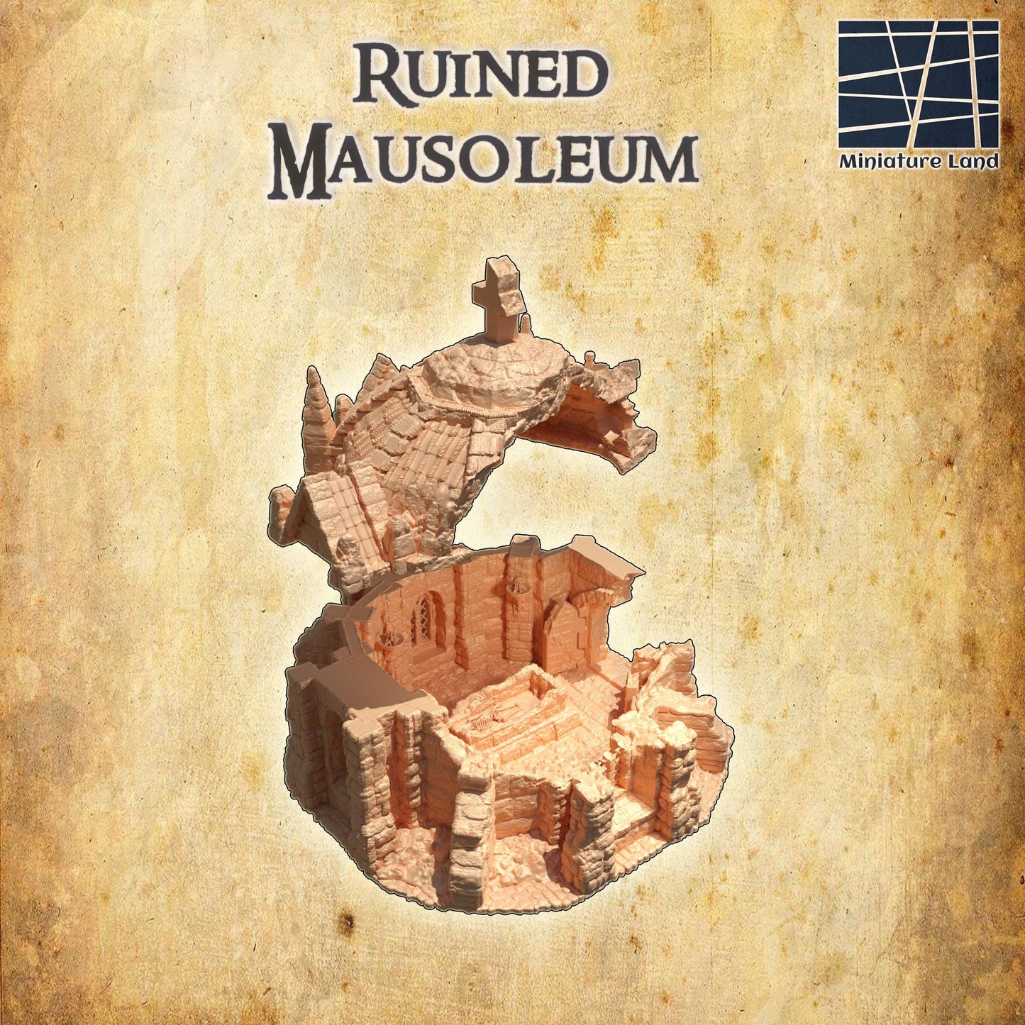 Ruined Mausoleum - Tabletop Terrain - 32MM, 28 MM, Tabletop 3D Printed Terrain by MiniatureLand, Perfect for Wargaming and RPGs