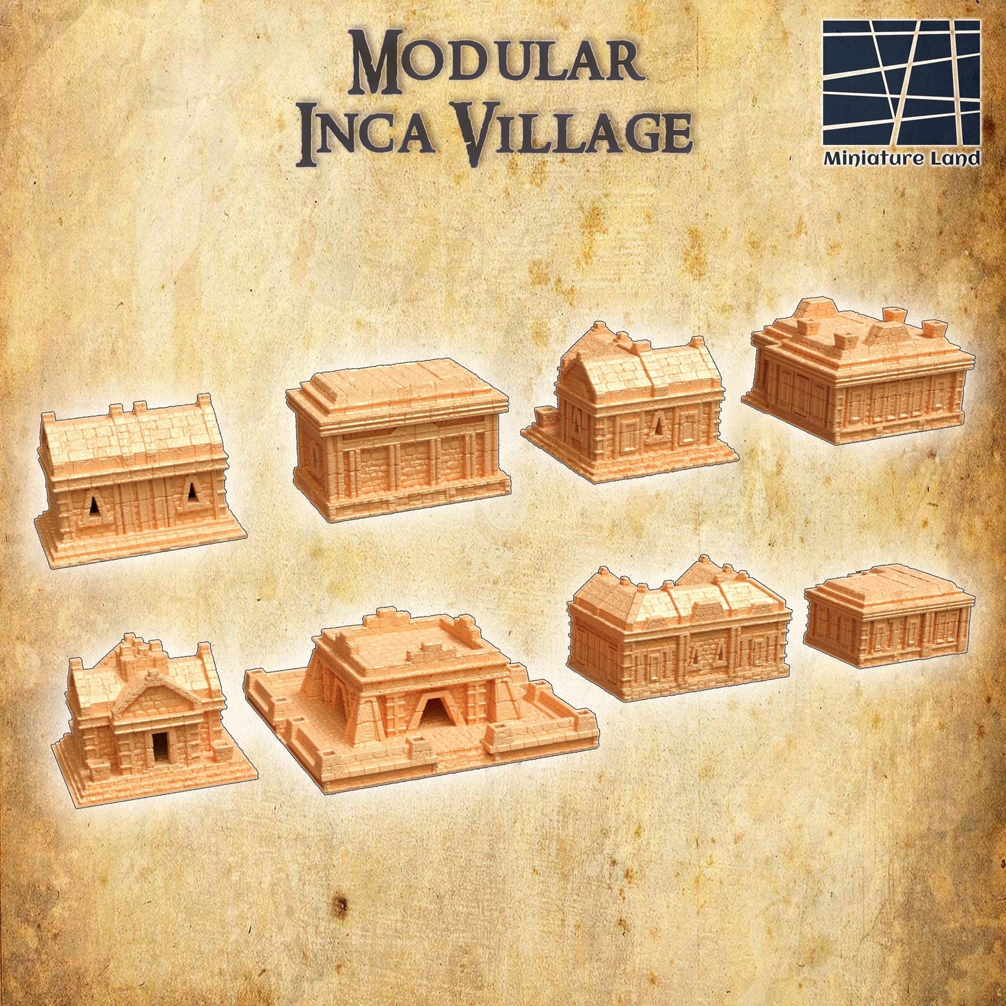 Modular Inca Village - Tabletop Terrain - 28 MM, Tabletop 3D Printed Terrain by MiniatureLand, Perfect for Wargaming and RPGs