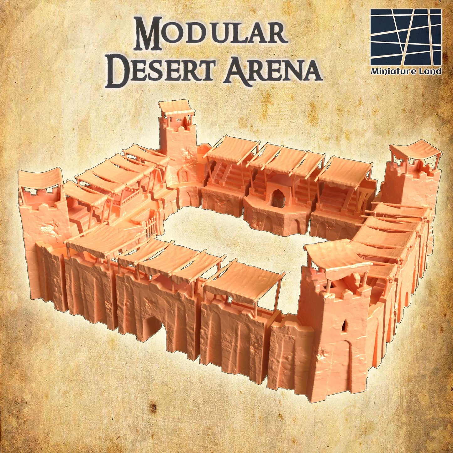 Small Desert Arena - Tabletop Terrain - 28 MM, Tabletop 3D Printed Terrain by MiniatureLand, Perfect for Wargaming and RPGs