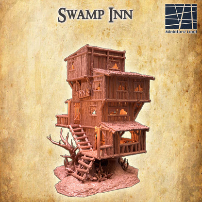 Swamp Inn - Tabletop Terrain - 28 MM, Tabletop 3D Printed Terrain by MiniatureLand, Perfect for Wargaming and RPGs