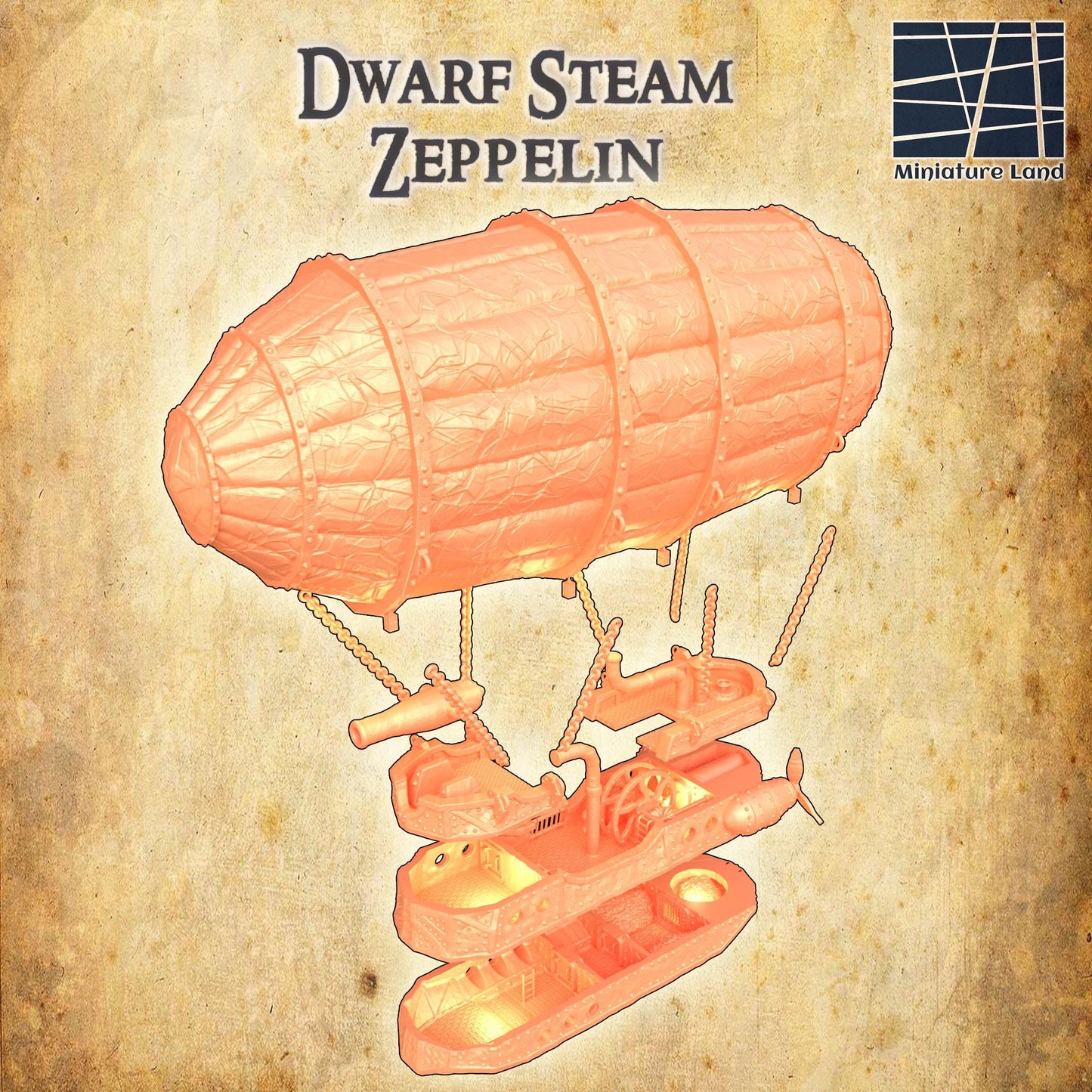 Dwarf Steam Zeppelin - Tabletop Terrain - 28 MM, Tabletop 3D Printed Terrain by MiniatureLand, Perfect for Wargaming and RPGs