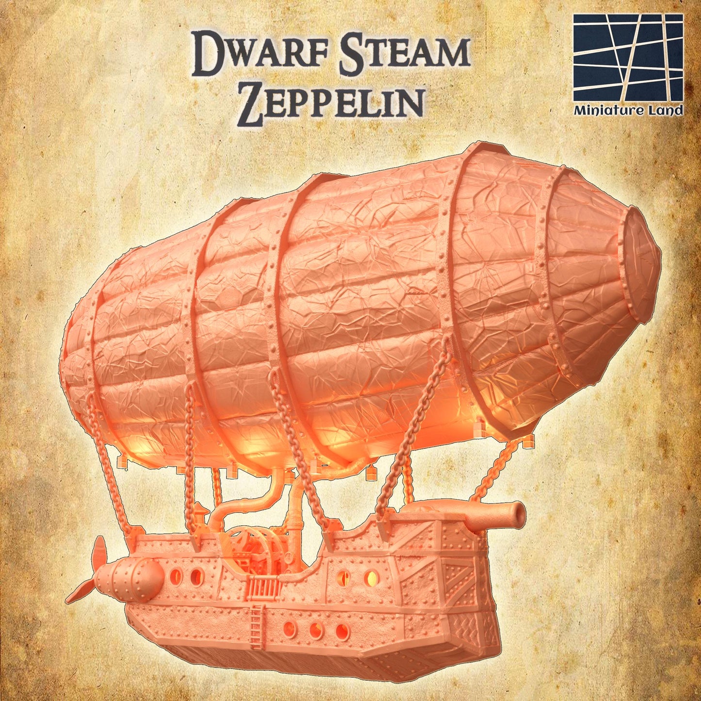 Dwarf Steam Zeppelin - Tabletop Terrain - 28 MM, Tabletop 3D Printed Terrain by MiniatureLand, Perfect for Wargaming and RPGs