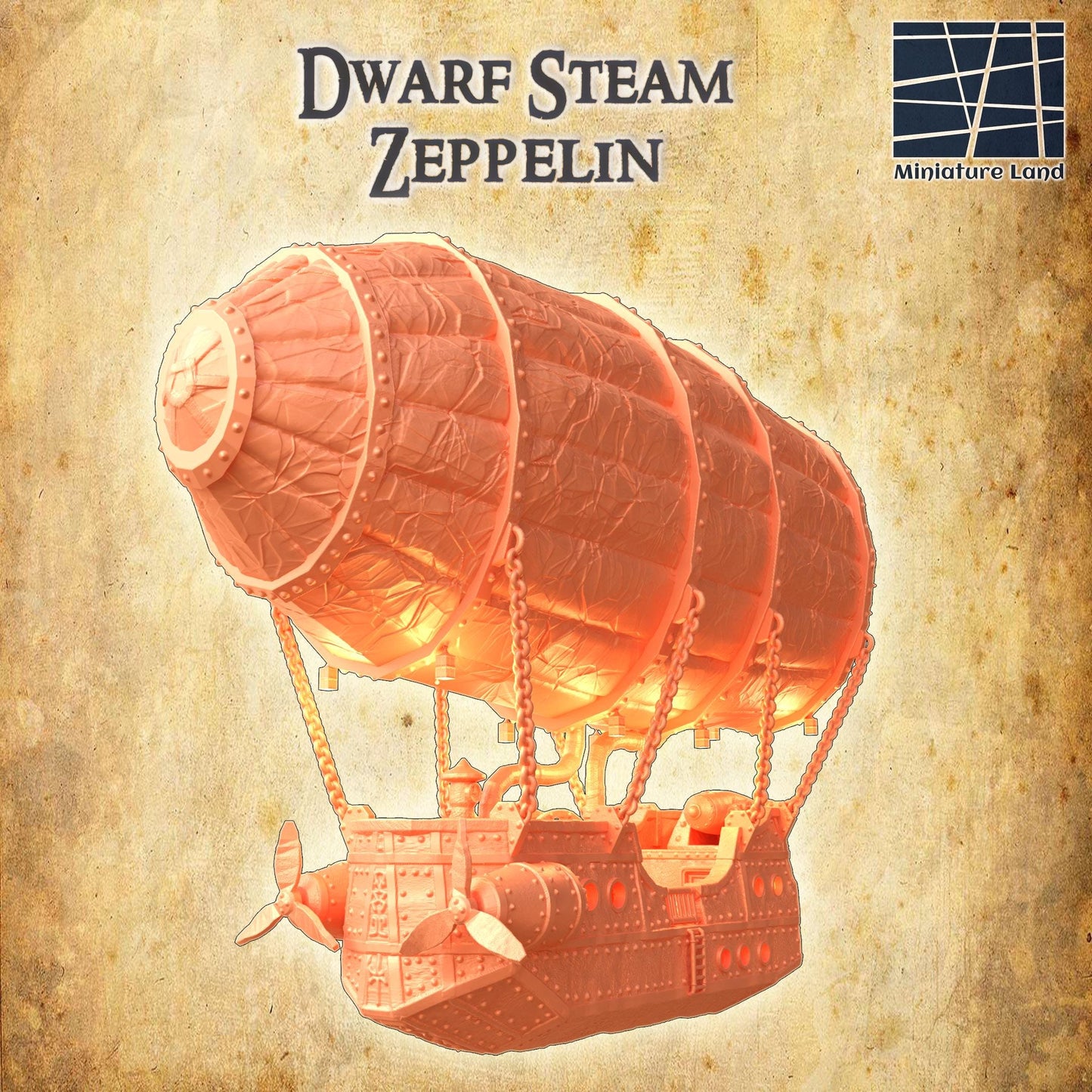 Dwarf Steam Zeppelin - Tabletop Terrain - 28 MM, Tabletop 3D Printed Terrain by MiniatureLand, Perfect for Wargaming and RPGs