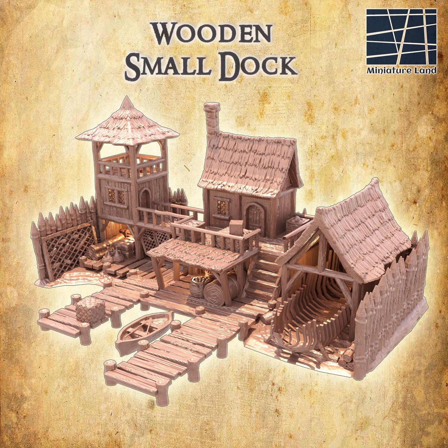 Small Wooden Dock - Tabletop Terrain - 28 MM, Tabletop 3D Printed Terrain by MiniatureLand, Perfect for Wargaming and RPGs