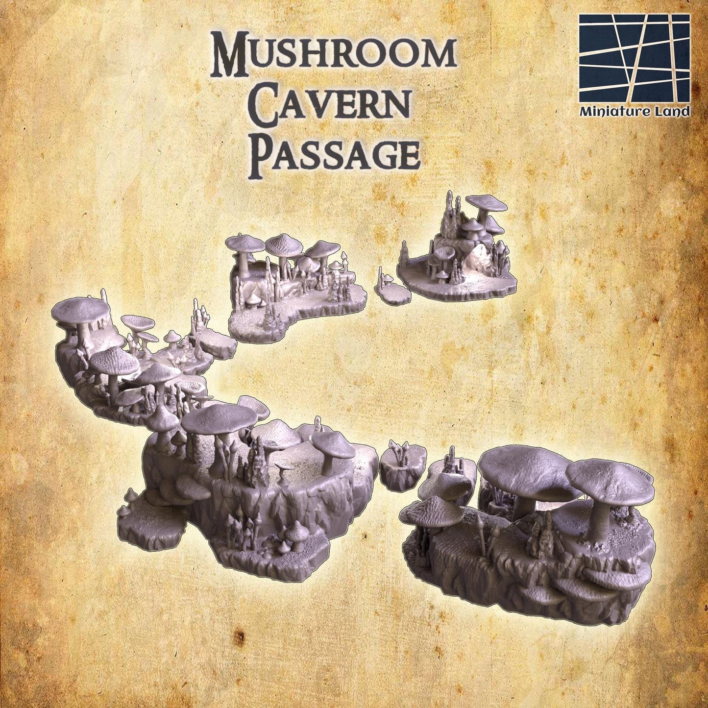 Mushroom Cavern Passage - Tabletop Terrain - 28 MM, Tabletop 3D Printed Terrain by MiniatureLand, Perfect for Wargaming and RPGs