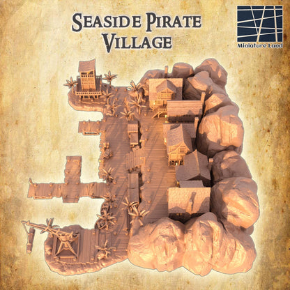 Seaside Pirate Village - Tabletop Terrain - 28 MM, Tabletop 3D Printed Terrain by MiniatureLand, Perfect for Wargaming and RPGs