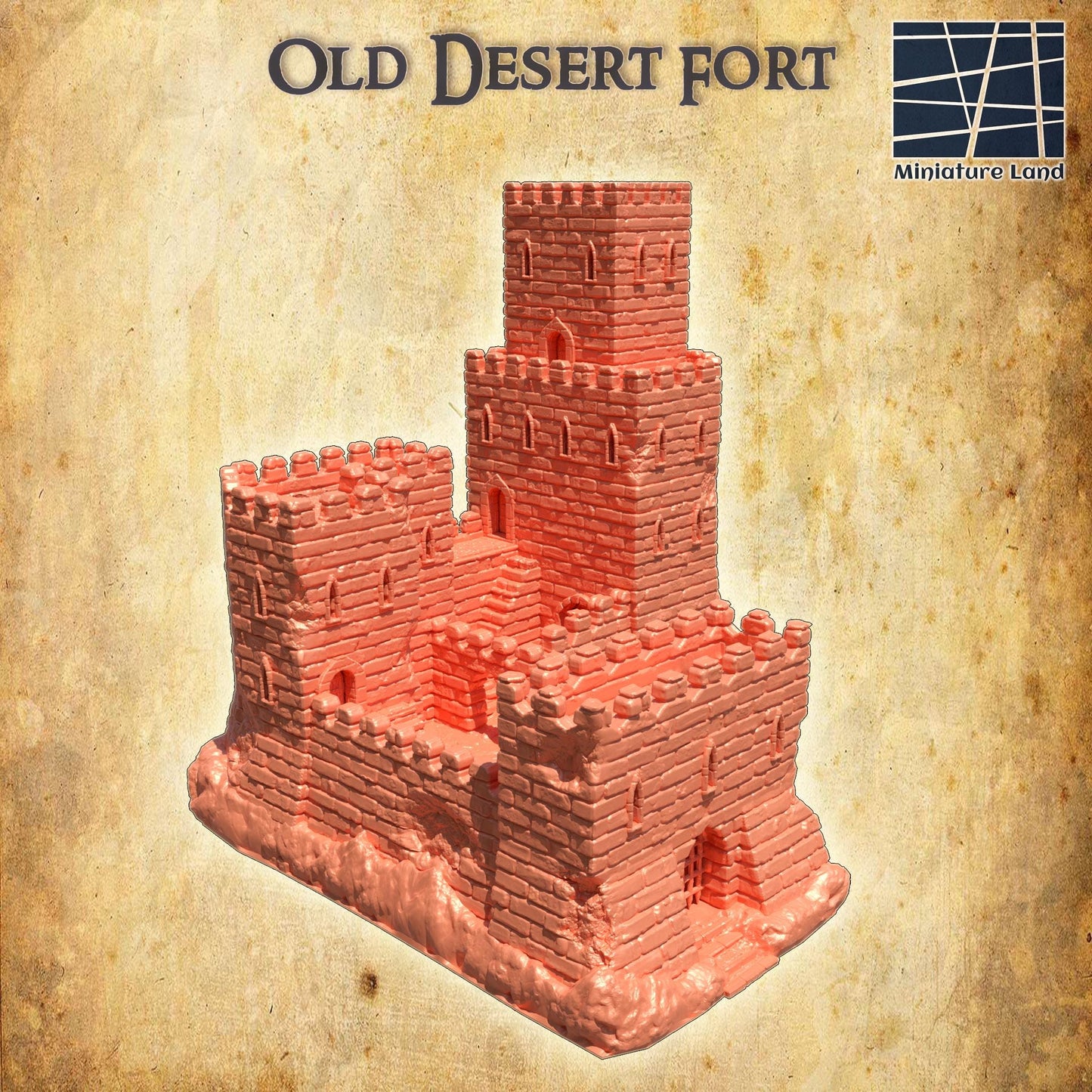 Old Desert Fort - Tabletop Terrain - 28 MM, Tabletop 3D Printed Terrain by MiniatureLand, Perfect for Wargaming and RPGs